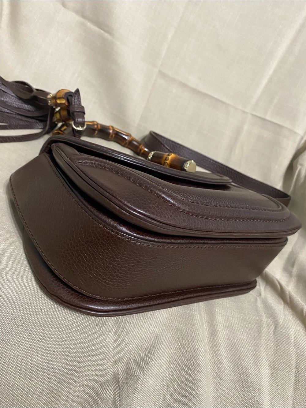 Gucci New Bamboo Medium Top Handle Shoulder Bag 2Way Leather Tassel 1947 - Picture 7 of 16
